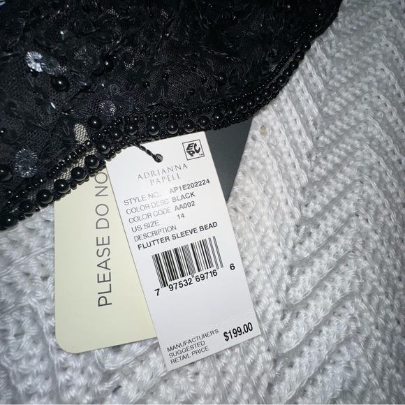 Adrianna Papell Black Flutter Sleeve Beaded Short Sequin Dress - NWT - 14 - Picture 11 of 12